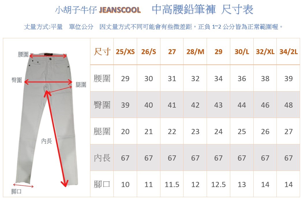 小胡子牛仔【2637】中高腰鉛筆褲，白色不透款，3D激瘦立體剪裁，褲腳散口設計，必備時尚款。