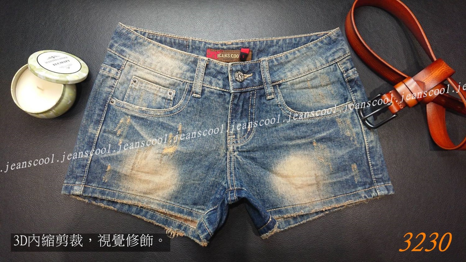 小胡子牛仔【3230】牛仔短褲，加長版休閒風，復古刷色，磨損設計增加自然感，空間瘦腿推薦款。