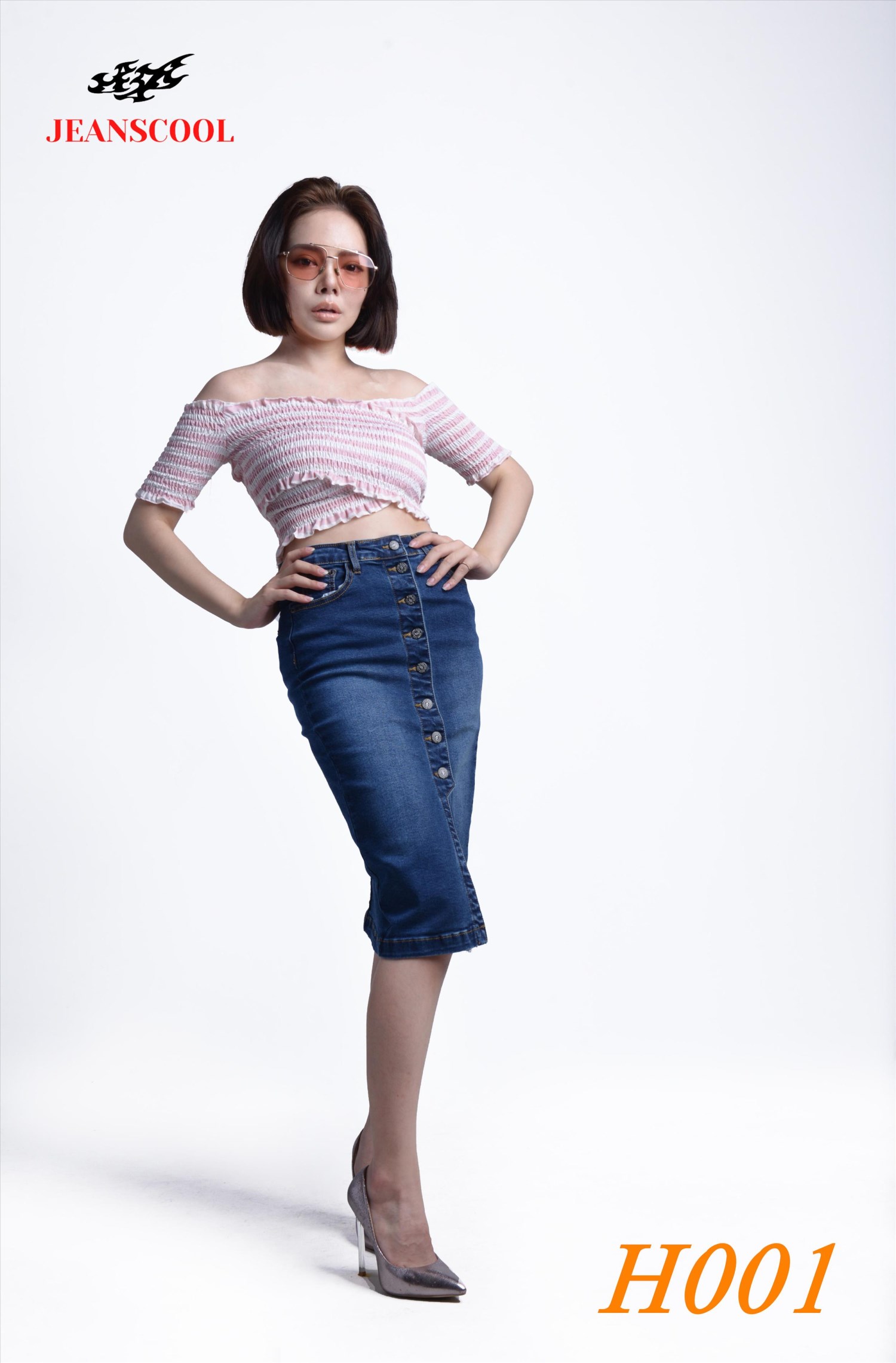 小胡子牛仔【H001】及膝裙，原色丹寧色系，彈力中裙，修腿合身翹臀版，氣質推薦款。