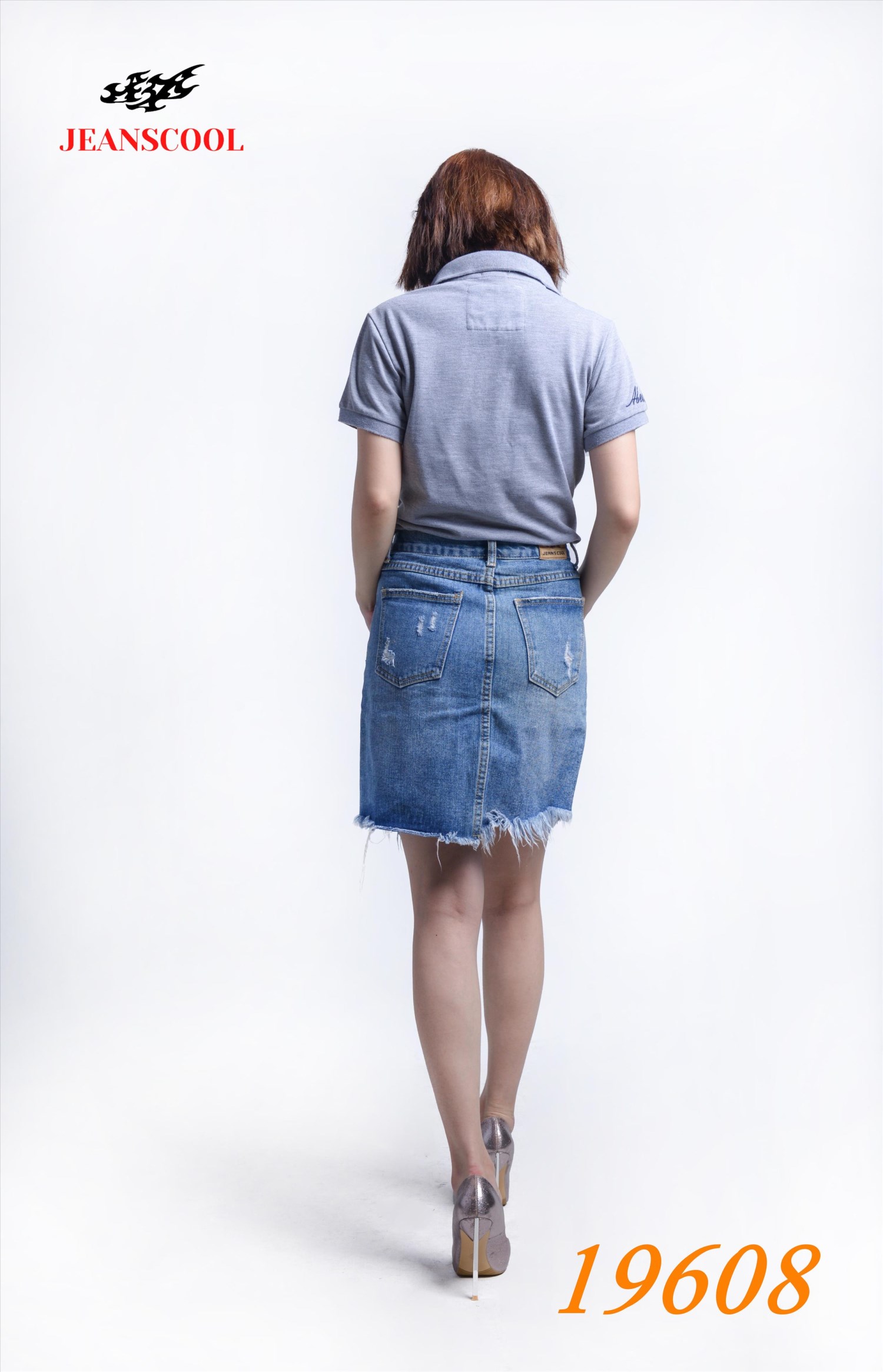 小胡子牛仔【19608】及膝裙，質感牛仔藍，小A裙修腿空間版，不規則磨損設計，混搭風個性推薦款。