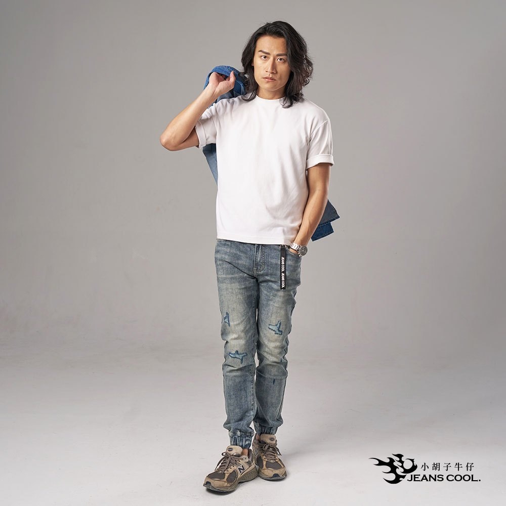 小胡子牛仔【型男939】縮口褲，淺懷舊色系，微鬆款，棉質彈力(劈腿方便)，束口造型簡潔俐落，陽光推薦款。