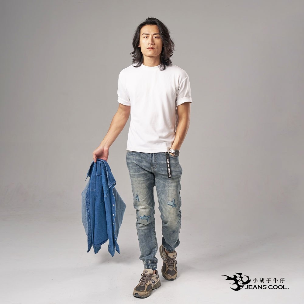 小胡子牛仔【型男939】縮口褲，淺懷舊色系，微鬆款，棉質彈力(劈腿方便)，束口造型簡潔俐落，陽光推薦款。