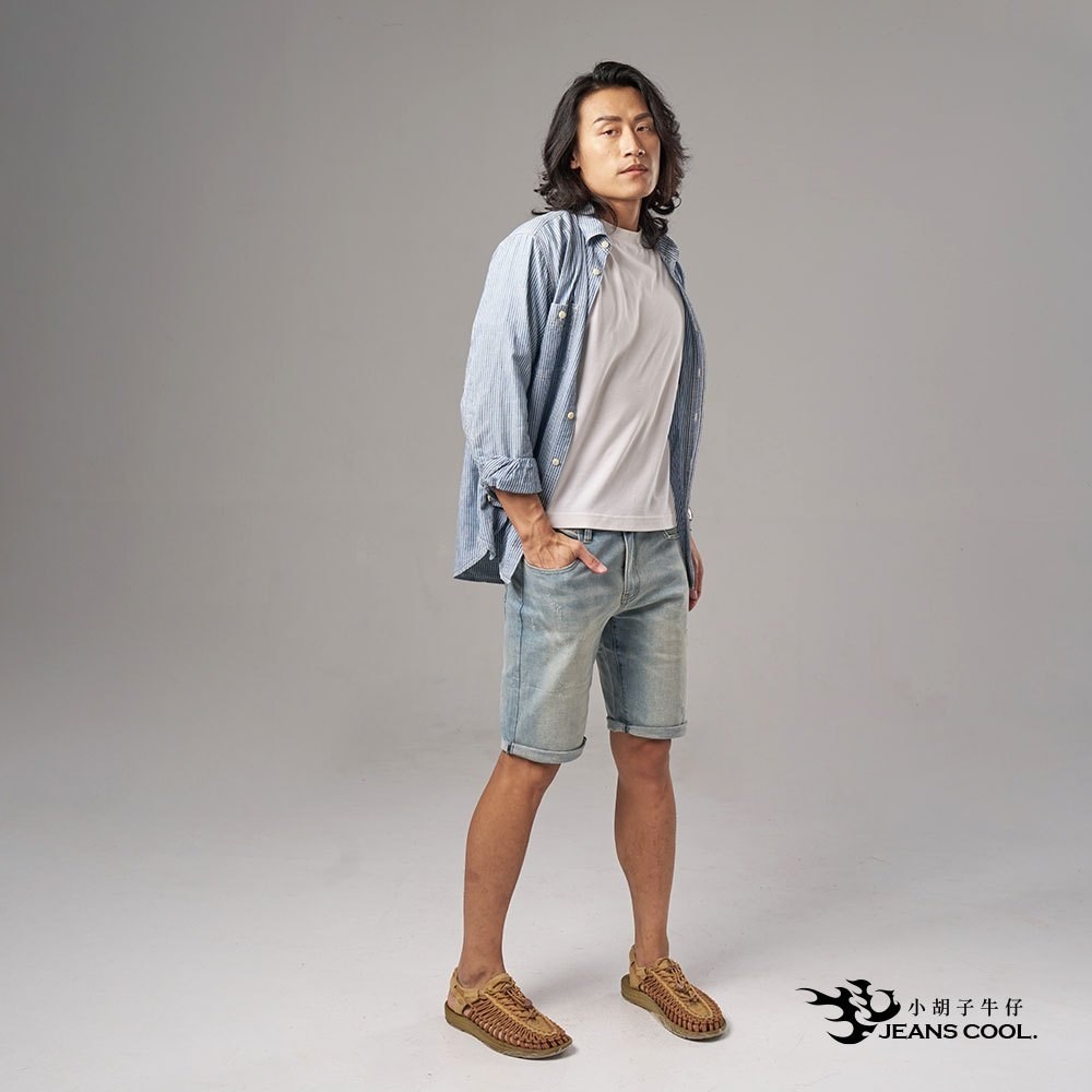 小胡子牛仔【型男962】牛仔短褲/馬褲，特殊色系神洗白，棉質彈力(劈腿方便)，時尚個性褲腳可反摺穿出時尚感，帥氣推薦款。