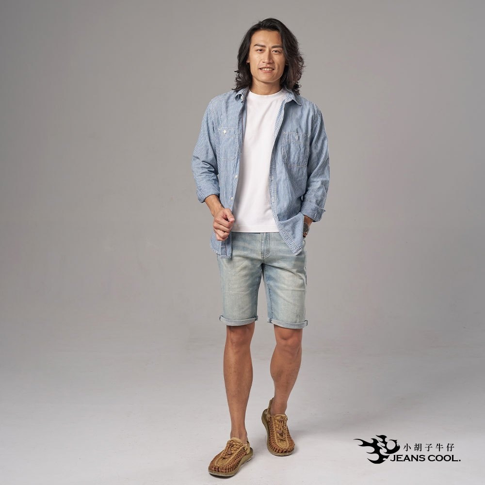 小胡子牛仔【型男962】牛仔短褲/馬褲，特殊色系神洗白，棉質彈力(劈腿方便)，時尚個性褲腳可反摺穿出時尚感，帥氣推薦款。