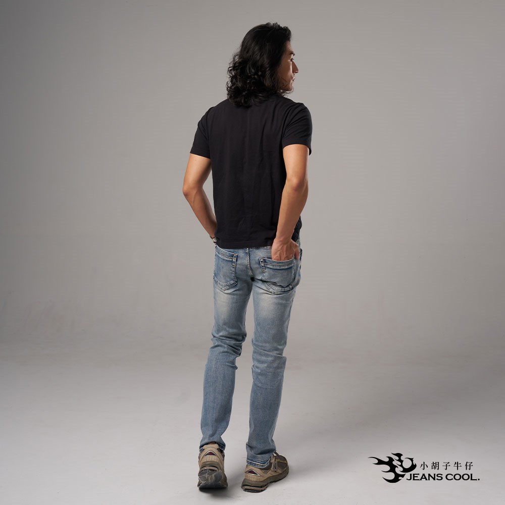 小胡子牛仔【型男966】牛仔長褲，淺色質感刷白，棉質彈力(劈腿方便)，時尚個性，修身煙管，帥氣推薦款。