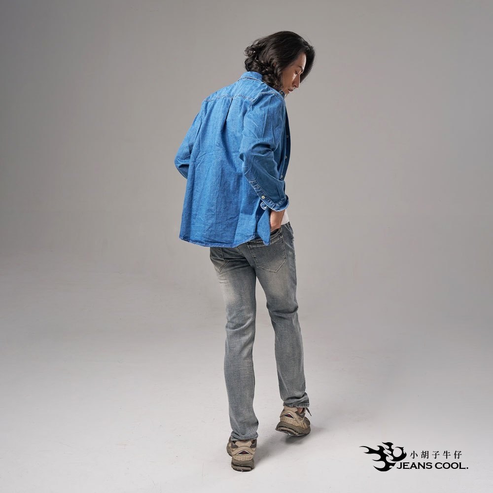 小胡子牛仔【型男19782】牛仔長褲，鹽系-藍灰色，棉質彈力(劈腿方便)，時尚個性，修身煙管，帥氣推薦款。