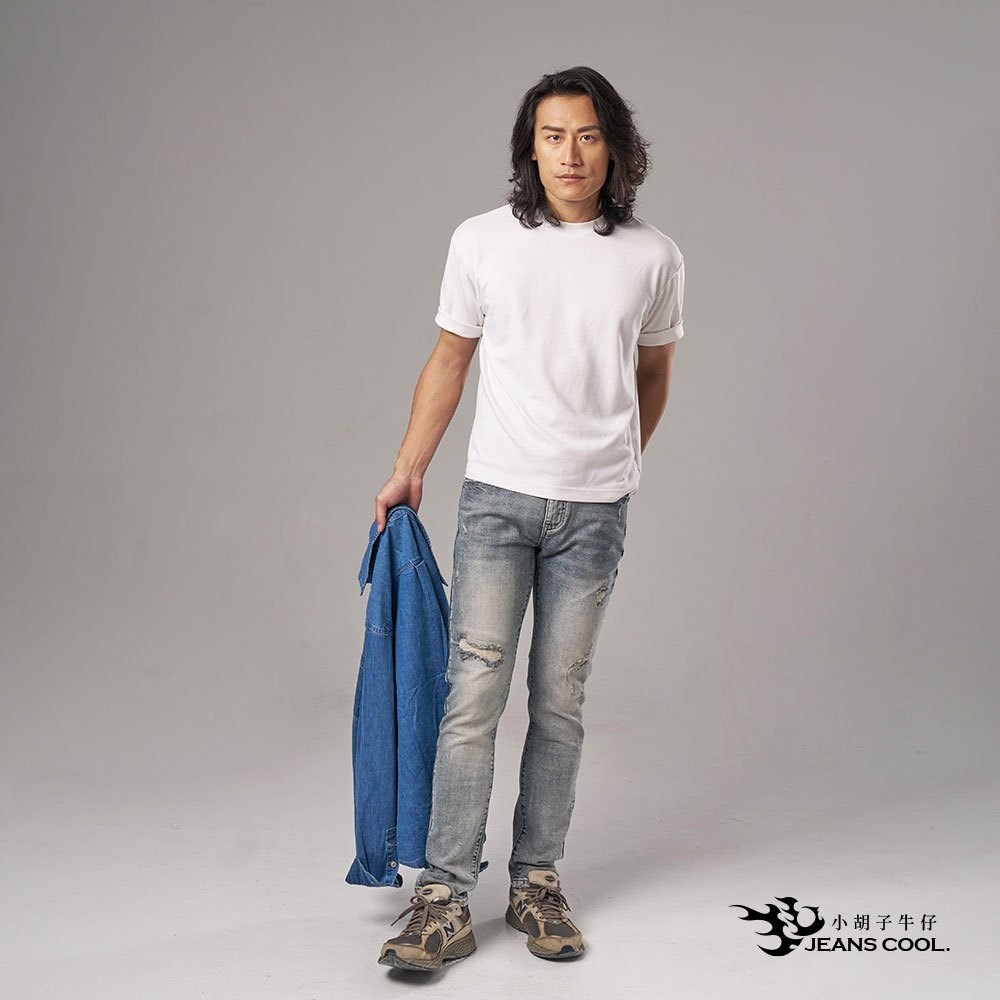 小胡子牛仔【型男19782】牛仔長褲，鹽系-藍灰色，棉質彈力(劈腿方便)，時尚個性，修身煙管，帥氣推薦款。