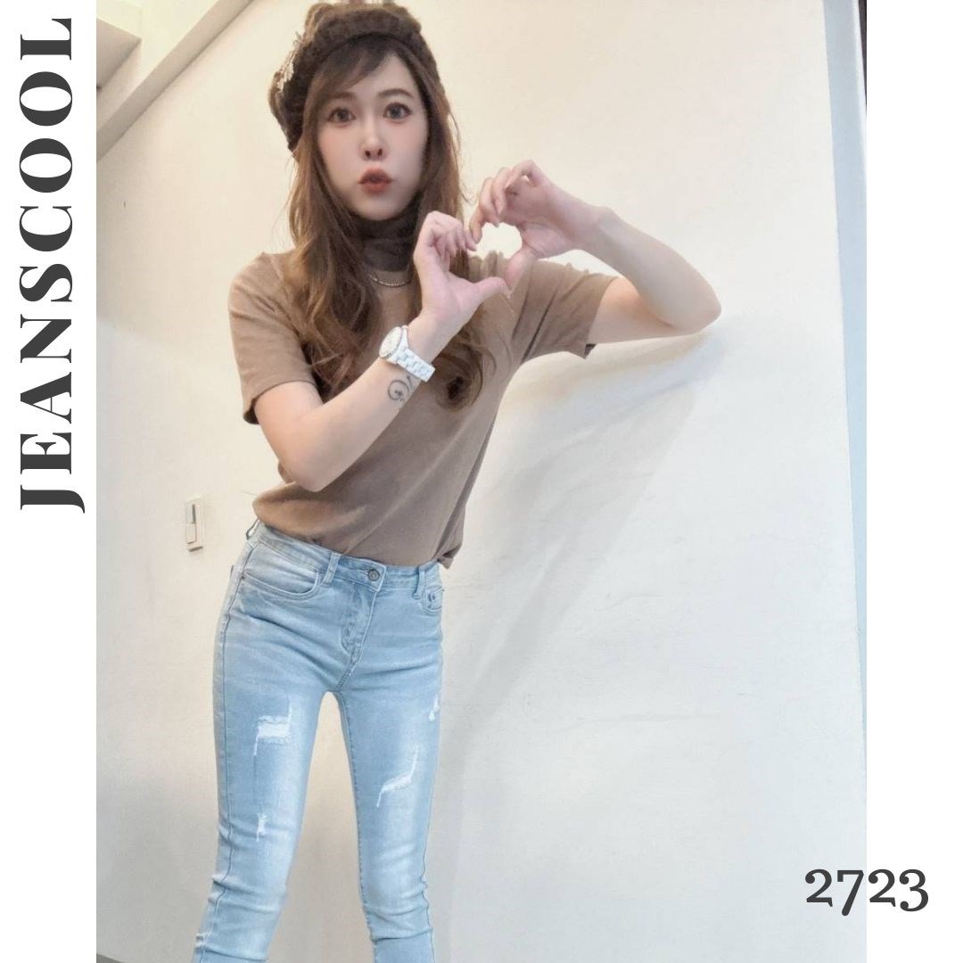 小胡子牛仔【2723】九分窄管鉛筆褲，韓系淡彩藍，訂織輕柔布料，體感升級。