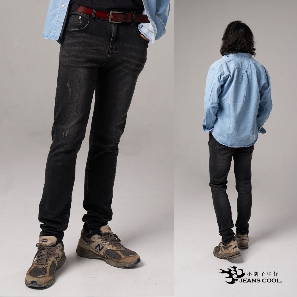 小胡子牛仔【型男986】牛仔長褲，工藝黑灰，棉質彈力(劈腿方便)，時尚個性，修身煙管，帥氣推薦款。