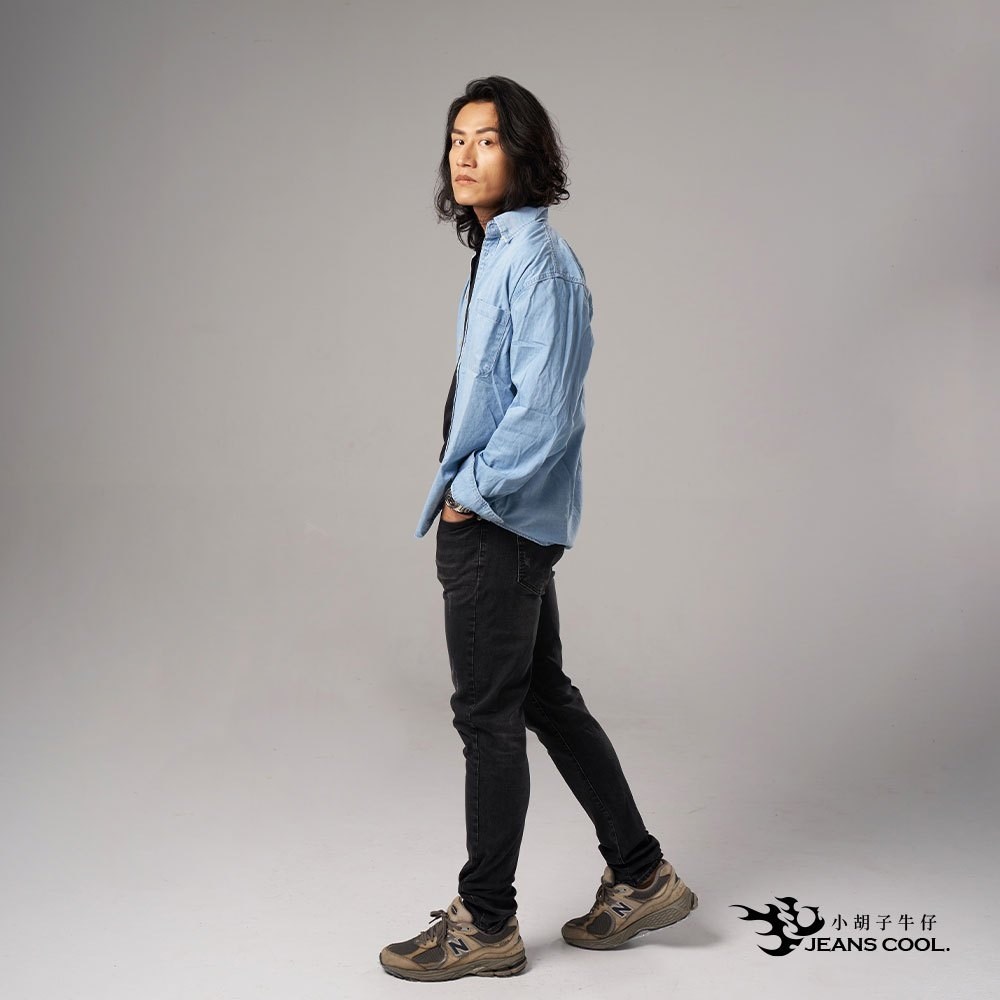 小胡子牛仔【型男986】牛仔長褲，工藝黑灰，棉質彈力(劈腿方便)，時尚個性，修身煙管，帥氣推薦款。