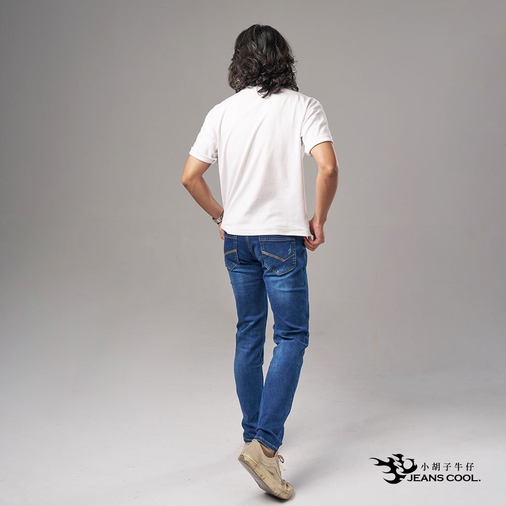 小胡子牛仔【型男985】牛仔長褲，牛仔藍，棉質彈力(劈腿方便)，時尚個性，修身煙管，帥氣推薦款。