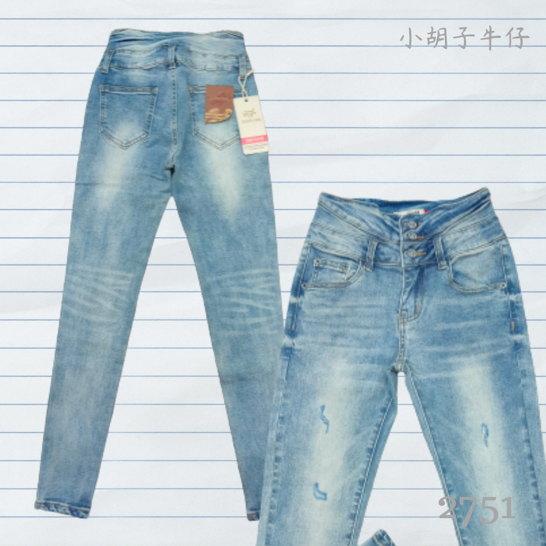 小胡子牛仔【2751】九分窄管鉛筆褲，小蠻腰2.0，淺懷舊刷色，修腰豐臀性感修飾小腹，韓版最新流行，強烈推薦!