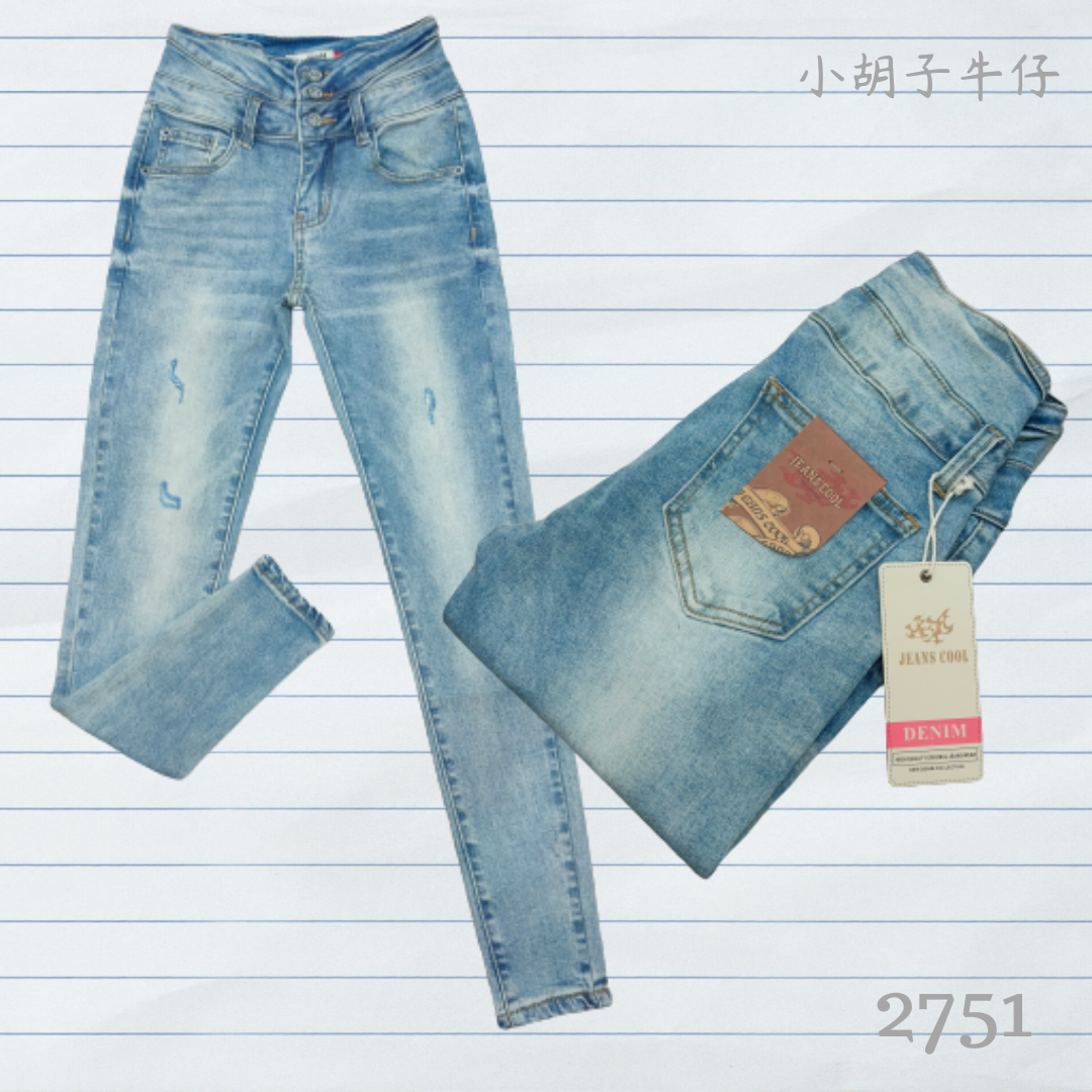 小胡子牛仔【2751】九分窄管鉛筆褲，小蠻腰2.0，淺懷舊刷色，修腰豐臀性感修飾小腹，韓版最新流行，強烈推薦!