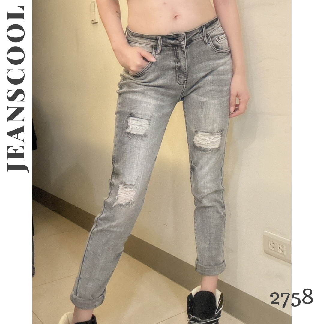 小胡子牛仔【2758】男友褲(哈倫褲)，煙灰色，情侶系列男女都可以穿喔～微鬆款，褲腳可反摺穿約9分效果，流行的混搭風。