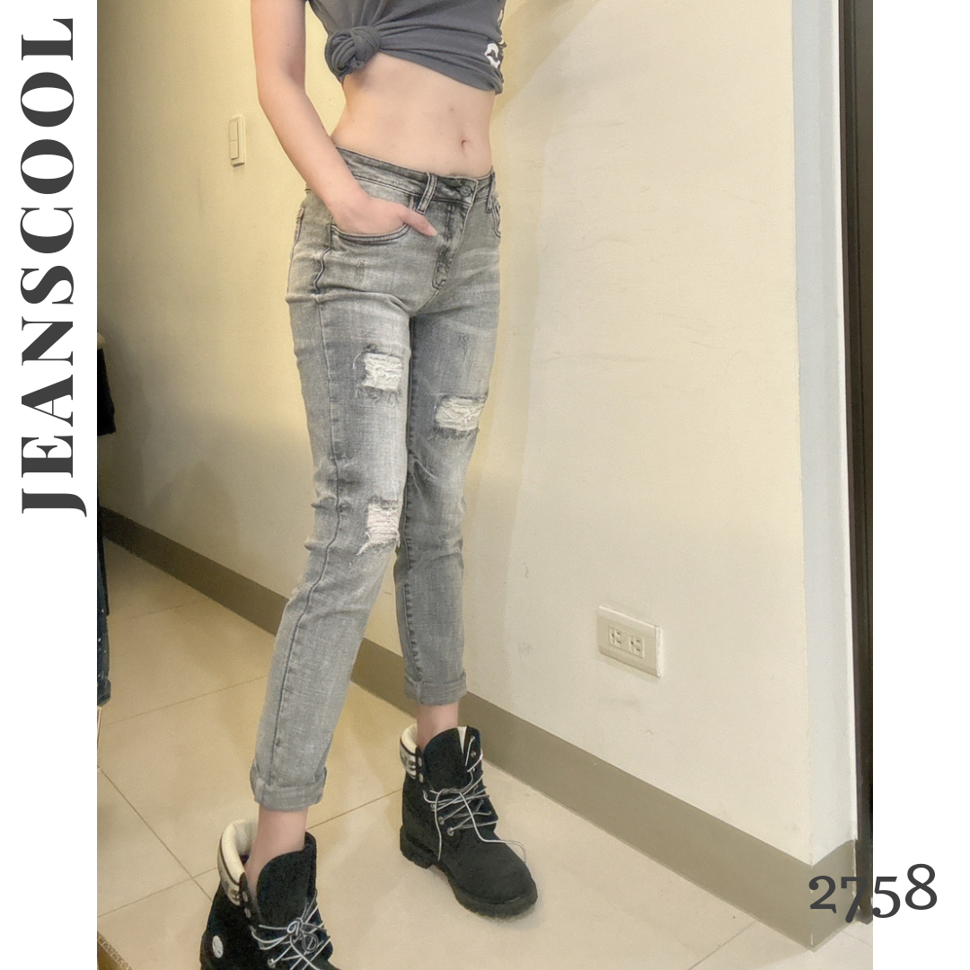 小胡子牛仔【2758】男友褲(哈倫褲)，煙灰色，情侶系列男女都可以穿喔～微鬆款，褲腳可反摺穿約9分效果，流行的混搭風。