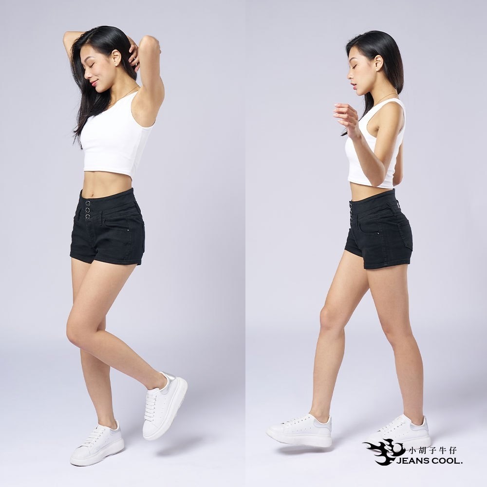 小蠻腰高腰三排扣彈力牛仔褲