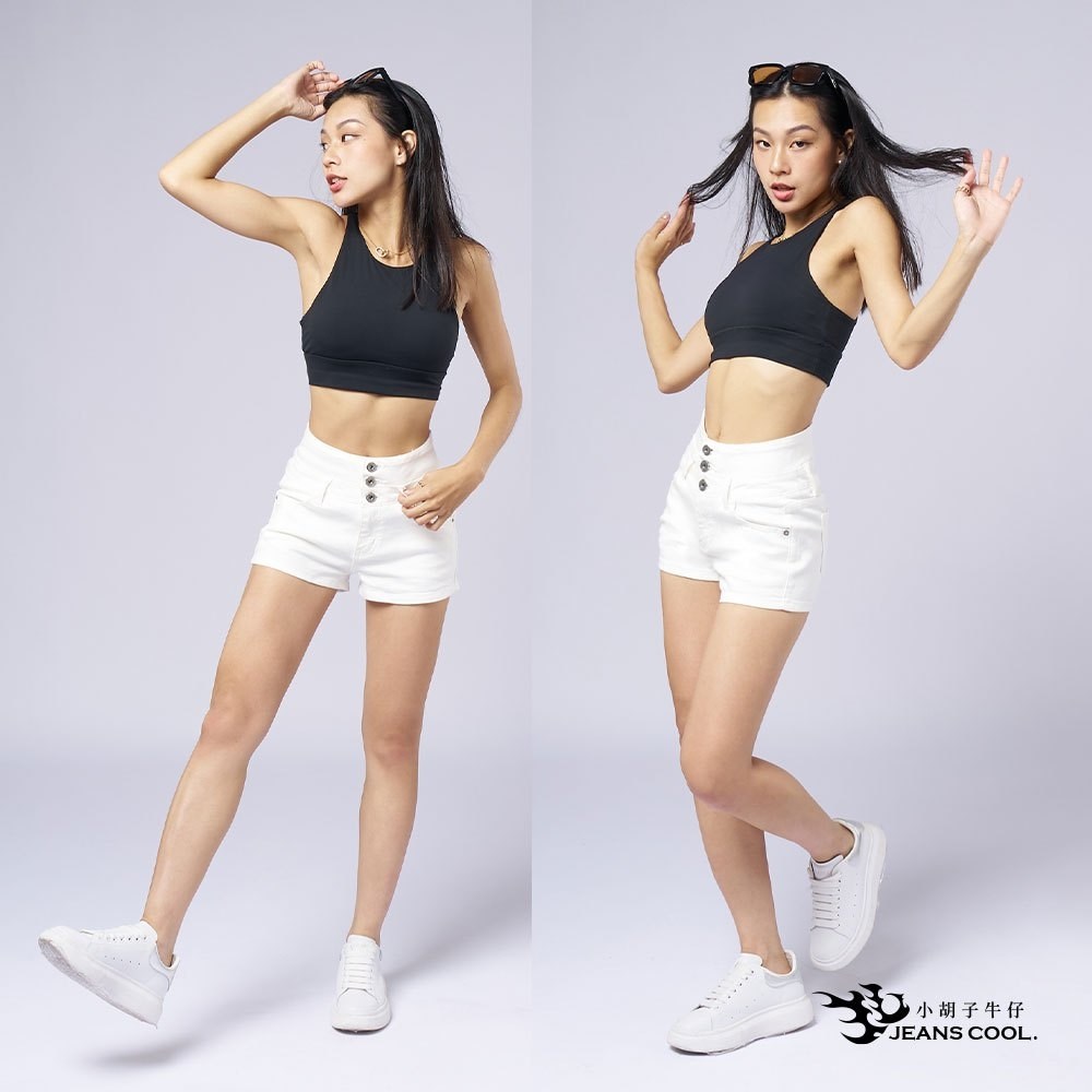 小蠻腰高腰三排扣彈力牛仔褲