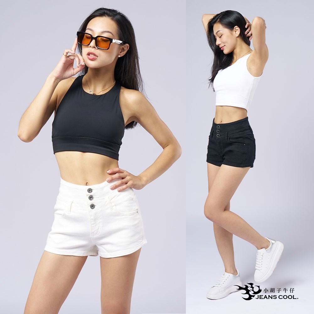小蠻腰高腰三排扣彈力牛仔褲