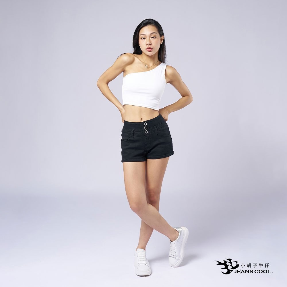 小蠻腰高腰三排扣彈力牛仔褲