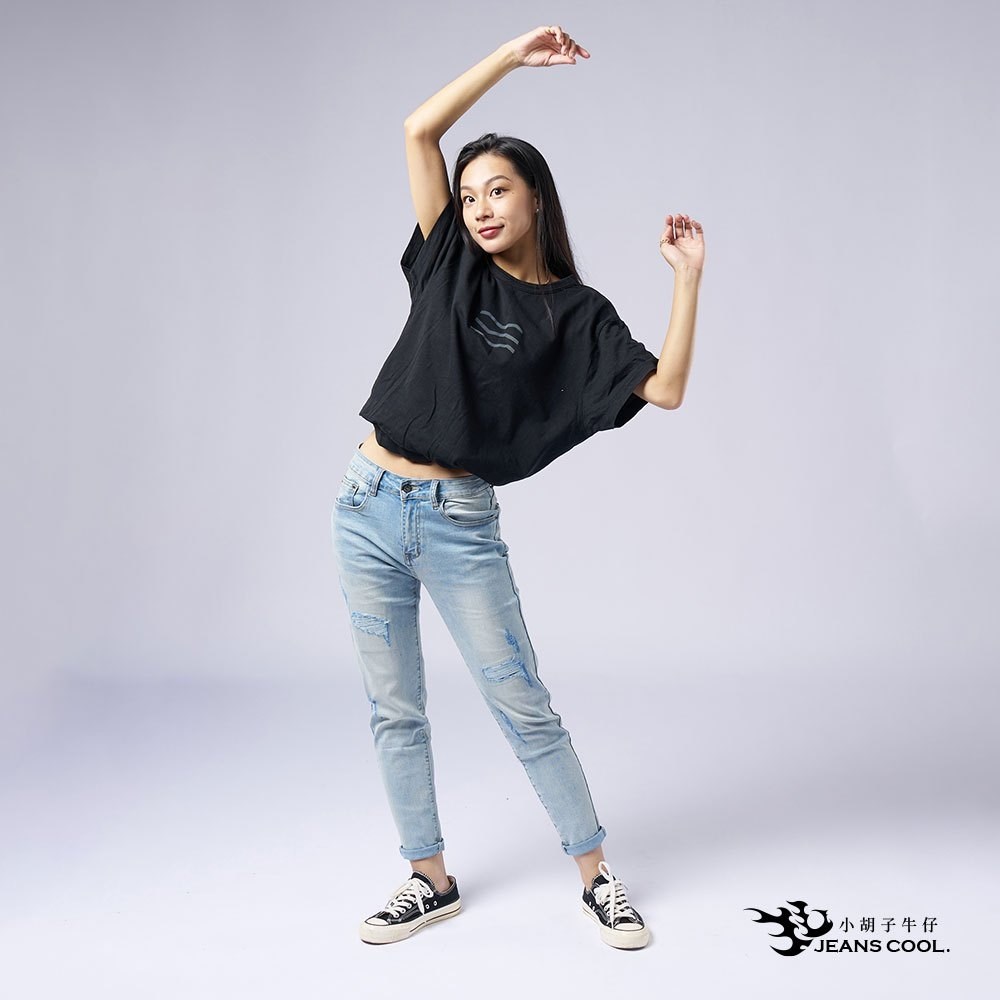 涼夏寬版率性鬆緊牛仔褲 男友褲