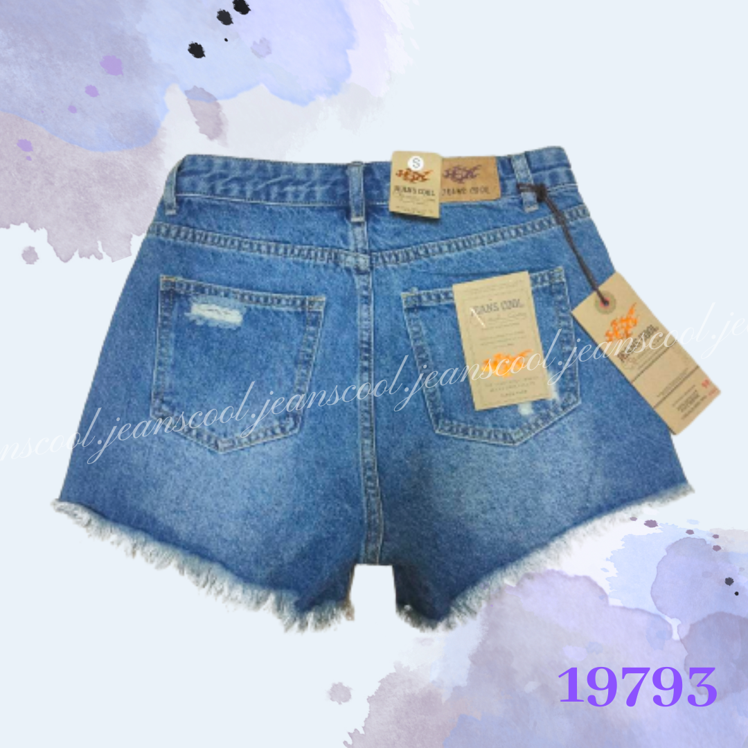 小胡子牛仔【19793】高腰短褲，彩藍色系，包覆小腹瘦腰，修腰豐臀，空間瘦腿，腰間交錯造型設計款。