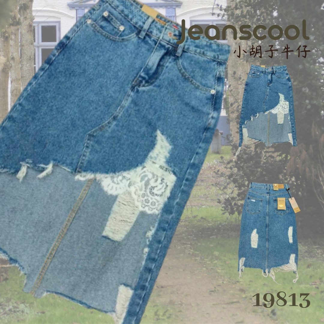 小胡子牛仔【19813/15】牛仔長裙，彩藍/復古刷色，A字裙，無彈空間瘦腿版，不規則剪裁前短後長，時尚設計款。