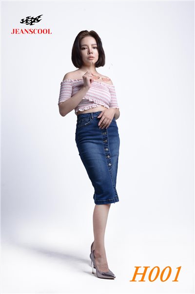 小胡子牛仔【H001】及膝裙，原色丹寧色系，彈力中裙，修腿合身翹臀版，氣質推薦款。