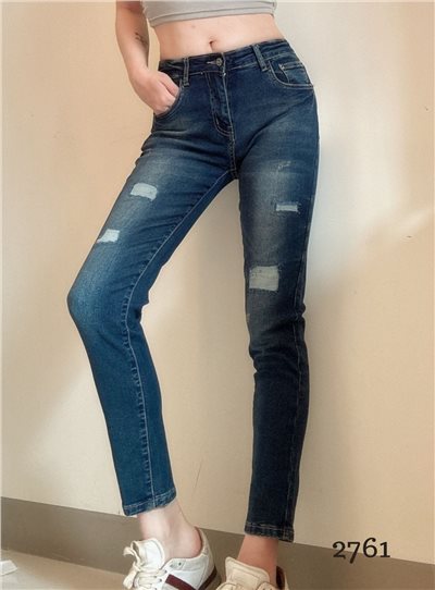 小胡子牛仔【2761】男友褲(哈倫褲)，深藍色，情侶系列男女都可以穿喔～微鬆款，褲腳可反摺穿約9分效果，流行的混搭風。