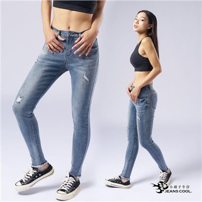 顯瘦高彈力九分窄管鉛筆褲  復古淺藍【2782】