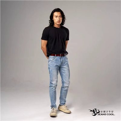 小胡子牛仔【型男975】牛仔長褲，神洗白，棉質彈力(劈腿方便)，時尚個性，修身煙管，帥氣推薦款。