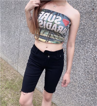 小胡子牛仔【2720】小蠻腰單車褲/五分褲，時尚黑，純棉彈力，透氣舒適不悶熱，發燒推薦款。